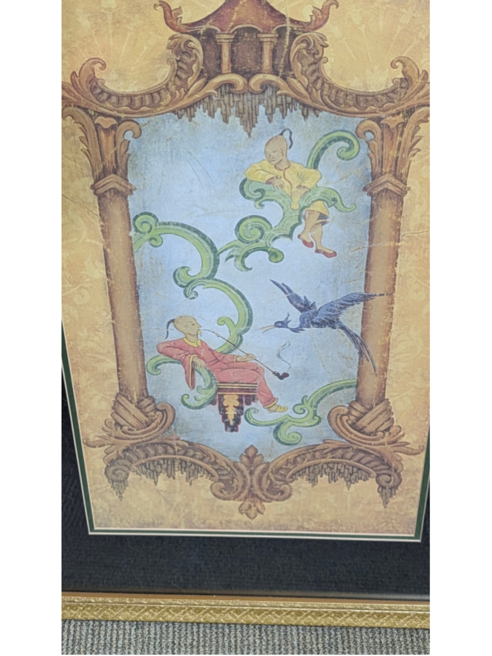Vintage Chinoiserie-style decorative art print titled "Bluebird" - Picture 1 of 2